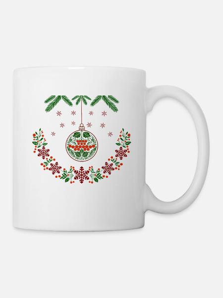 Weihnachtskranz mit Vogelbeeren - Tasse - Weiß