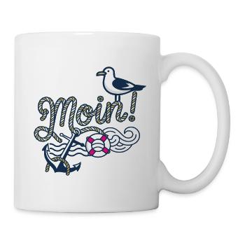 Moin mit_Moewe_und_Anker - Tasse - Weiß - Rechts