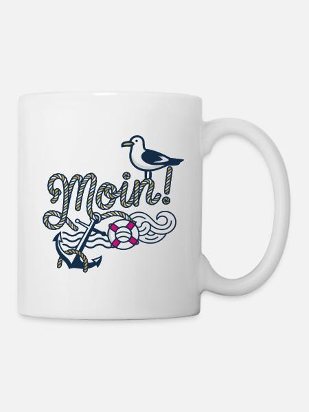 Moin mit_Moewe_und_Anker - Tasse - Weiß