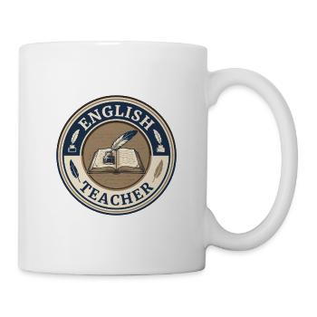Vintage Englischlehrer-Hardcover-Buchdeckel mit Feder - Tasse - Weiß - Rechts