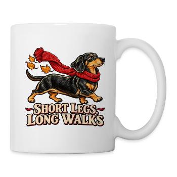 Short Legs Long Walks - Dackel mit Schal - Tasse - Weiß - Rechts