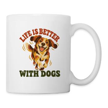 Das Leben ist besser mit Hunden – Happy Dog Retro Art - Tasse - Weiß - Rechts