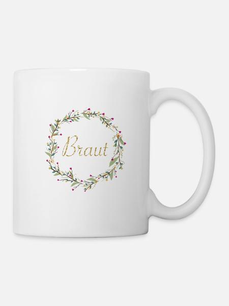 Braut mit Blumenkranz goldener Schriftzug - Tasse - Weiß