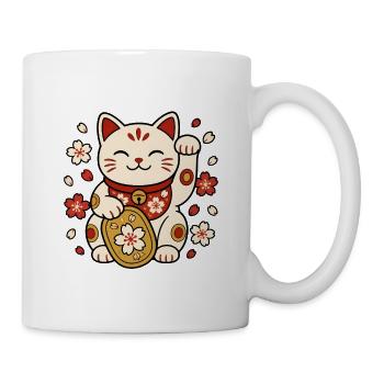 Winkekatze Maneki Neko Sakura Japan Vektor Shirt - Tasse - Weiß - Rechts