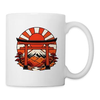 Japan Torii Tor Sonne Berge Japanisch Vektor Shirt - Tasse - Weiß - Rechts
