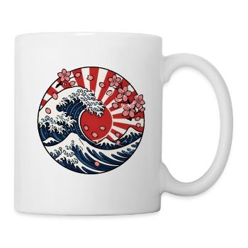 Große Welle Sonne Sakura Japan Kunst Vektor Shirt - Tasse - Weiß - Rechts