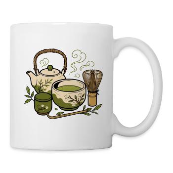 Japanisches Tee Set Matcha Besen Zen Vektor Shirt - Tasse - Weiß - Rechts