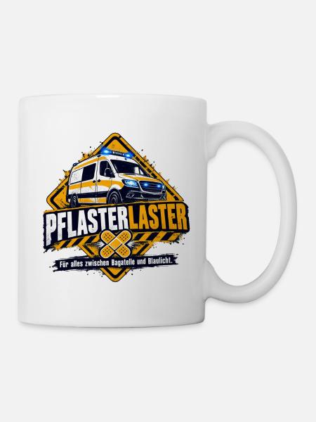 Pflaster Laster Blaulicht Humor - Tasse - Weiß