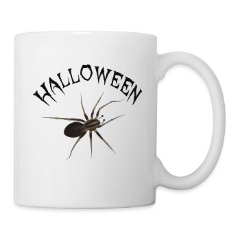 Halloween Spinne - Schriftzug im Grusel-Look - Tasse - Weiß - Rechts