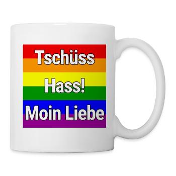 TSCHÜSS HASS MOIN LIEBE REGENBOGEN STATEMENT SHIRT - Tasse - Weiß - Rechts