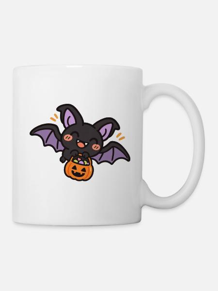 Süße Fledermaus mit Süßigkeiten - Tasse - Weiß