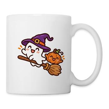 Süßer Hexengeist auf Besen – Halloween - Tasse - Weiß - Rechts