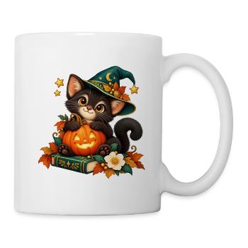 Halloween-Katze mit verzaubertem Kürbis - Tasse - Weiß - Rechts
