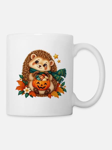 Igel-Herbst-Kürbis Halloween - Tasse - Weiß