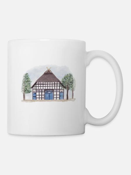Fachwerkhaus im Aquarellstil - Tasse - Weiß
