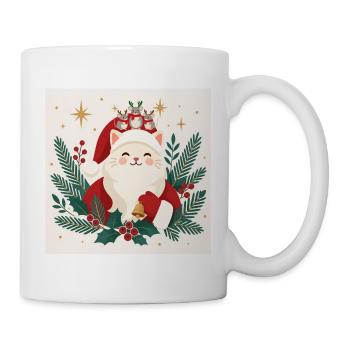 Katzensanta mit Rentierkranz und Mäusen - Tasse - Weiß - Rechts