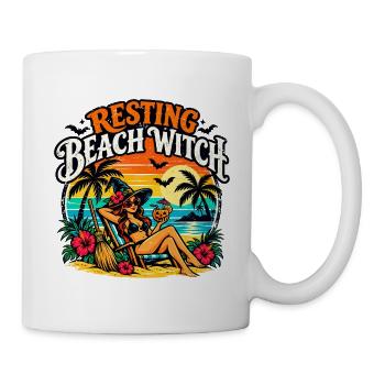 Resting Beach Witch Tropisches lustiges Halloween - Tasse - Weiß - Rechts