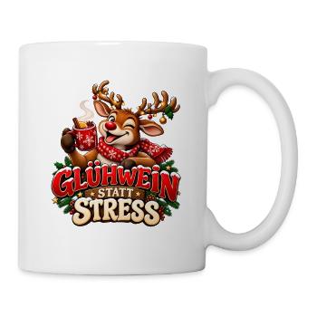 Glühwein statt Stress – Lustiges Weihnachtsrentier - Tasse - Weiß - Rechts