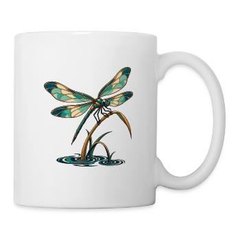Libelle über stillem Wasser - Tasse - Weiß - Rechts