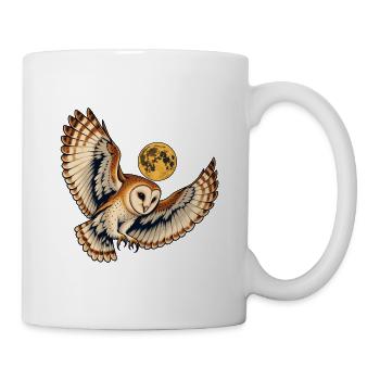Schleiereule unter einem goldenen Mond - Tasse - Weiß - Rechts