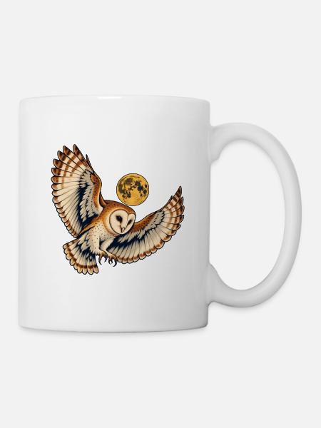 Schleiereule unter einem goldenen Mond - Tasse - Weiß
