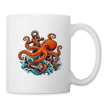 Oktopus, der einen verwitterten Anker hält - Tasse - Weiß - Rechts