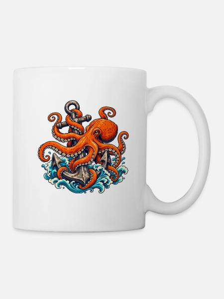 Oktopus, der einen verwitterten Anker hält - Tasse - Weiß