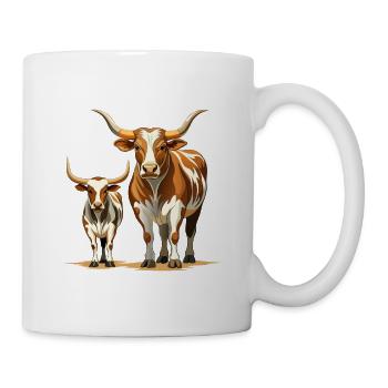 Longhorn-Kuh-und-Kalb-Paar - Tasse - Weiß - Rechts
