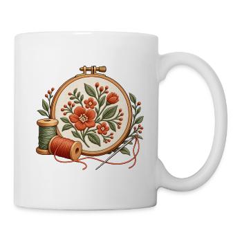 Stickrahmen mit Blumen - Motiv für Stickfans - Tasse - Weiß - Rechts