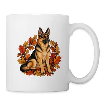 Schäferhund im Herbst - Hund mit Eichenlaub - Tasse - Weiß - Rechts