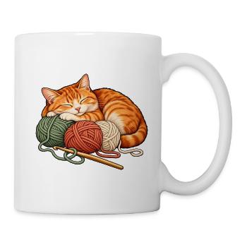 Häkeln und Katzen - Katze mit Wollknäueln - Tasse - Weiß - Rechts