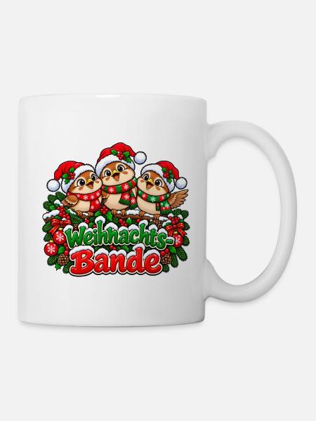 Weihnachts Bande Vögel Trio - Tasse - Weiß