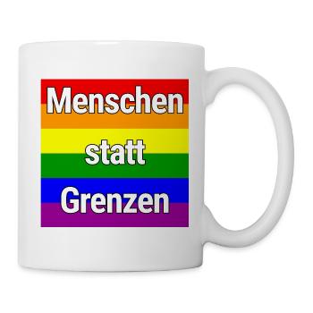 MENSCHEN STATT GRENZEN REGENBOGEN STATEMENT - Tasse - Weiß - Rechts
