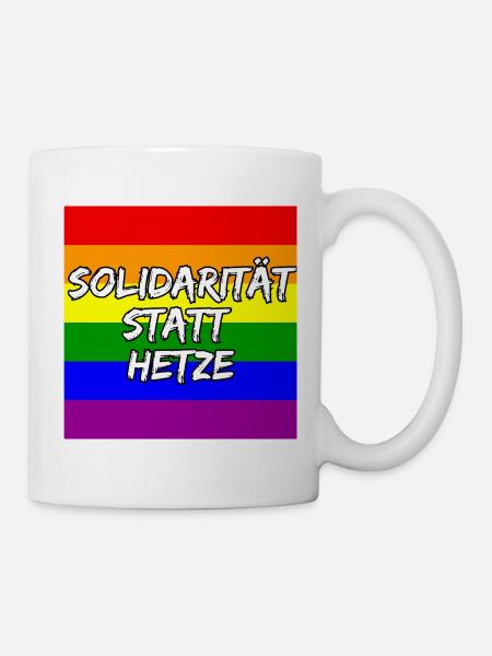 SOLIDARITÄT STATT HETZE REGENBOGEN STATEMENT - Tasse - Weiß