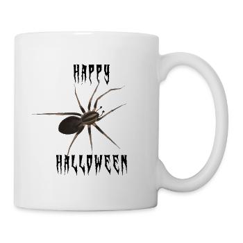 Happy Halloween Spinne - Gruselschrift - Tasse - Weiß - Rechts