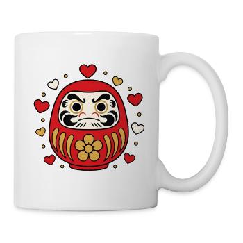 Daruma Puppe Herzen Japan Glücksbringer Shirt - Tasse - Weiß - Rechts