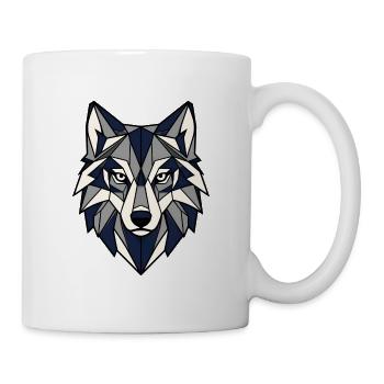 Geometrischer Wolf Kopf Dreiecke Vektor Shirt - Tasse - Weiß - Rechts