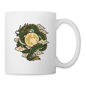 Drache Vollmond Wolken Asien Mythologie Shirt - Tasse - Weiß - Rechts
