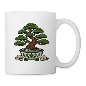 Bonsai Baum Schale Steine Zen Natur Vektor Shirt - Tasse - Weiß - Rechts
