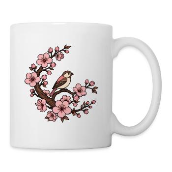 Kirschblüte Vogel Sakura Japan Natur Vektor Shirt - Tasse - Weiß - Rechts