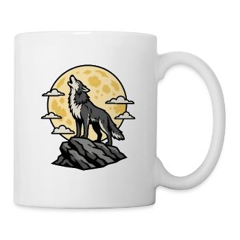 Heulender Wolf Vollmond Nacht Wildnis Vektor Shirt - Tasse - Weiß - Rechts