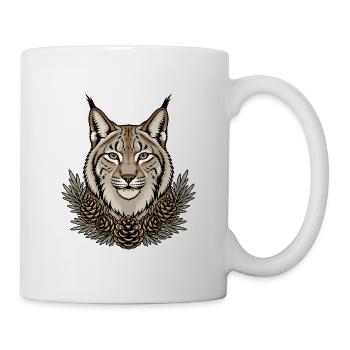 Luchs Portrait Pinselohren Tannenzapfen Shirt - Tasse - Weiß - Rechts