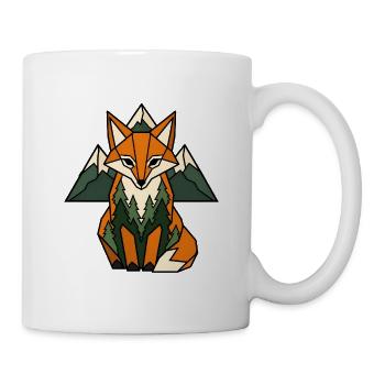 Fuchs Berge Tannen Geometrisch Natur Vektor Shirt - Tasse - Weiß - Rechts