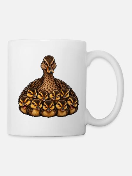 Weibliche Stockente und Küken - Tasse - Weiß