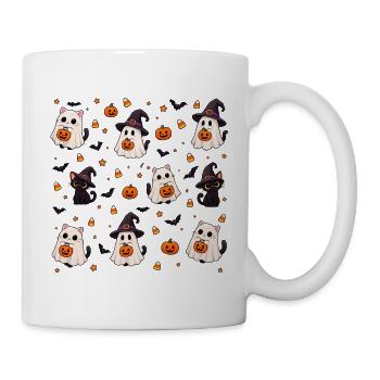 Cutes Halloween-Katzen-Muster - Tasse - Weiß - Rechts