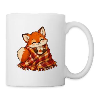 Fuchs mit Herbstschal und Kaffee - Tasse - Weiß - Rechts