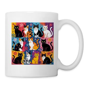 Katzenkunst "Bunt und Floral" - Tasse - Weiß - Rechts