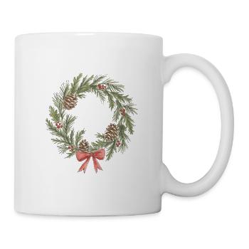 Rustikale Weihnachtskranz mit Tannenzapfen - Tasse - Weiß - Rechts
