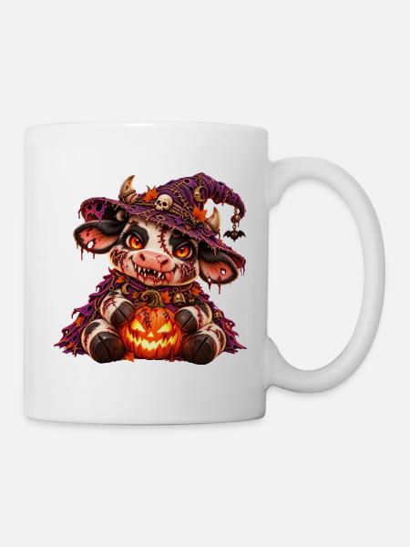 Gruselige Halloween-Kuh - Tasse - Weiß