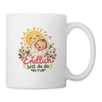 Endlich da: Sonnenbaby mit Blumen - Tasse - Weiß - Rechts